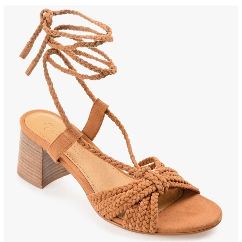 Journee Collection Size 6.5 Suede Strappy Lace Up Heeled Sandals NEW RAILEE $180